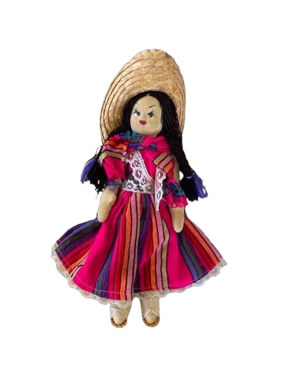 Vintage Mexican Folk Art Doll Hand Painted Face Movable Arms and Legs OS